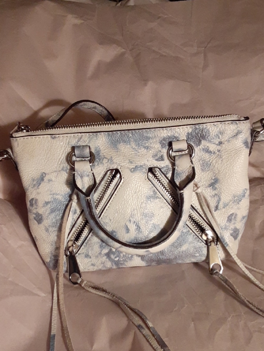 Rebecca Minkoff White & Blue  Marble-Effect Leather Satchel